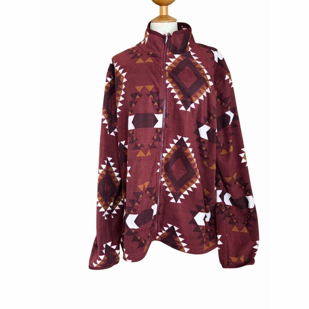 Sonoma Goods For Life Jacket Womens XL Full Zip Fleece Aztec Burgundy